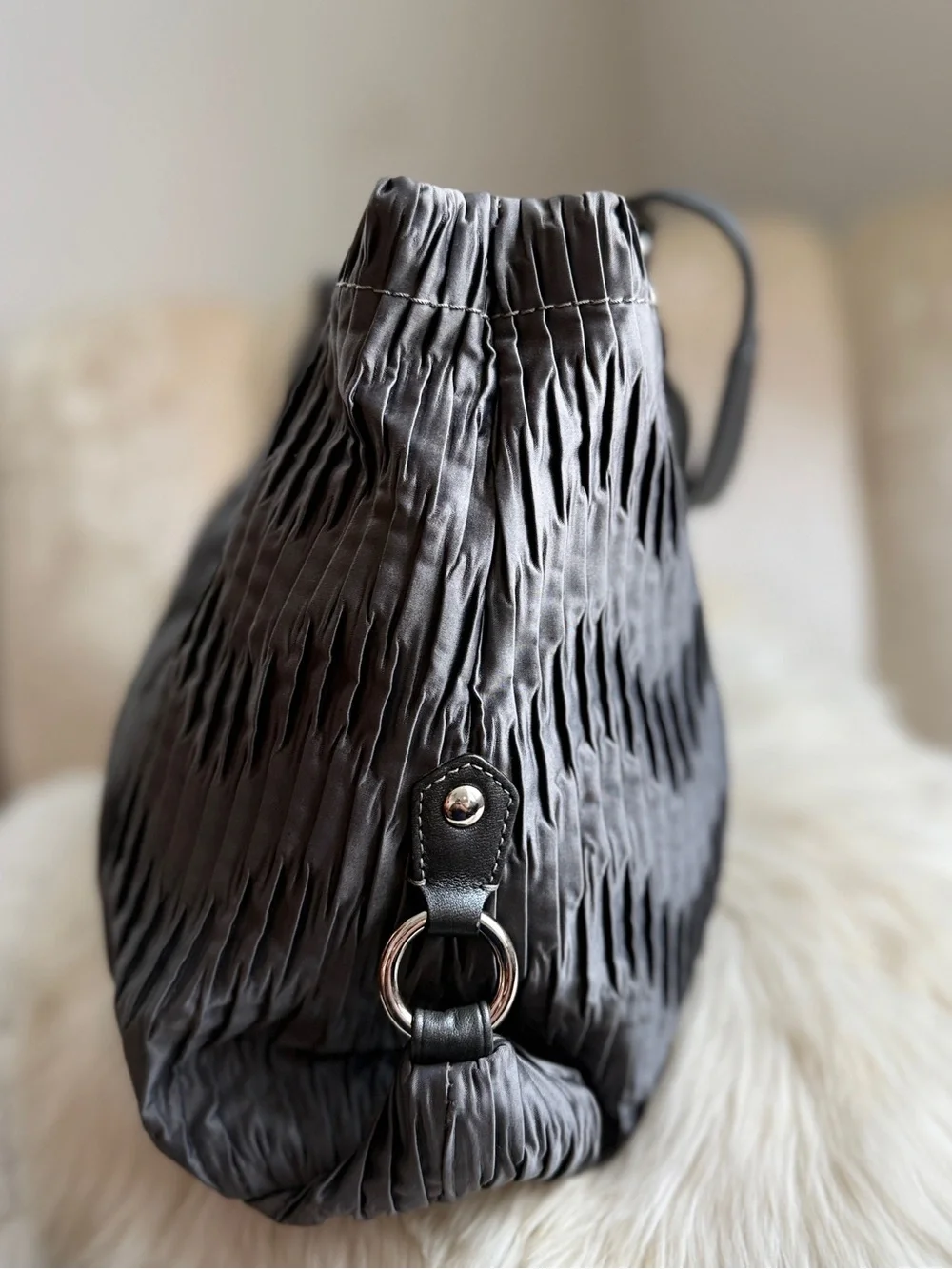 Coach Ashley Ruched Leather Shoulder Bag in Charcoal